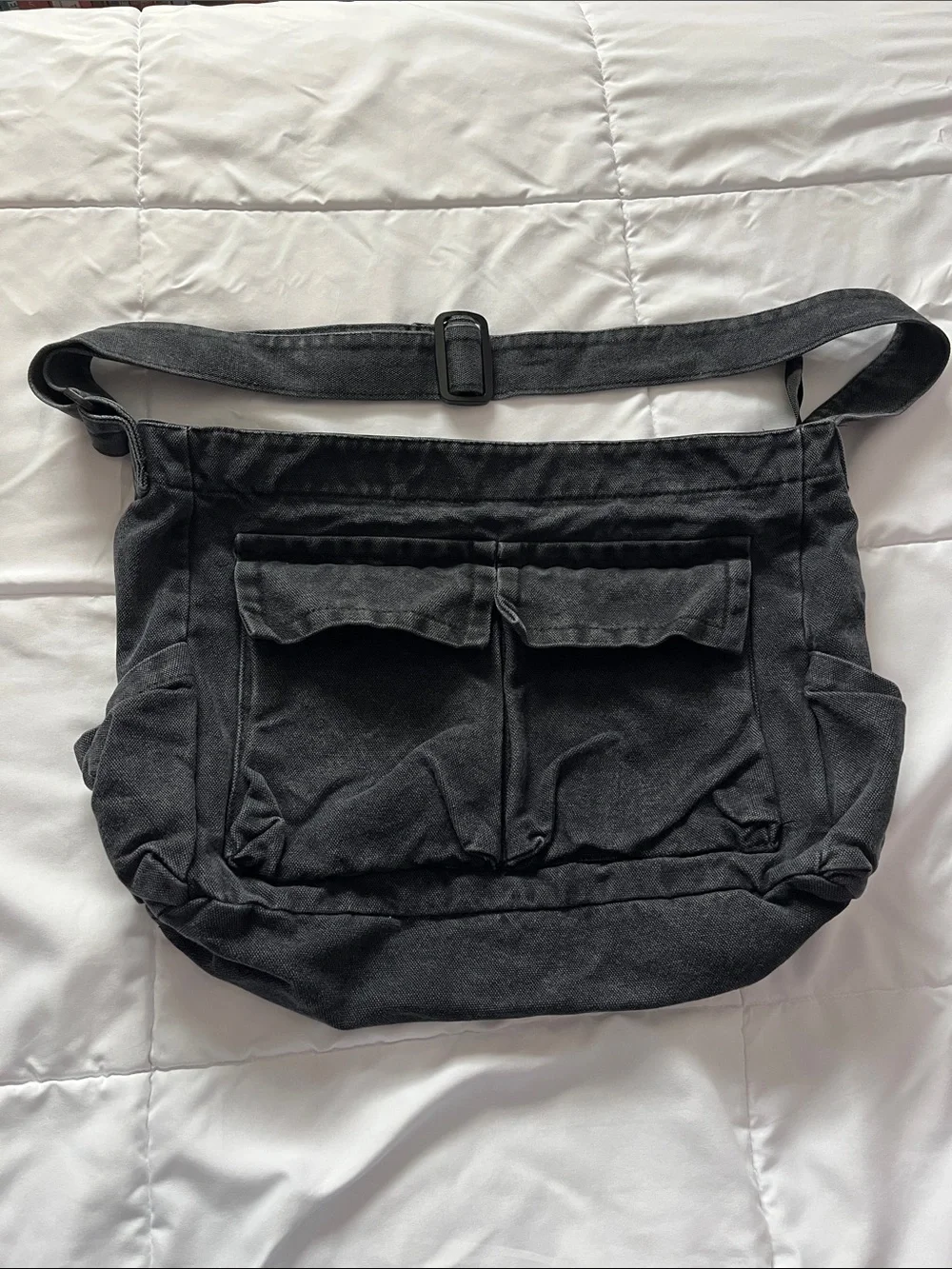 Men's Black Canvas Utility Crossbody Bag